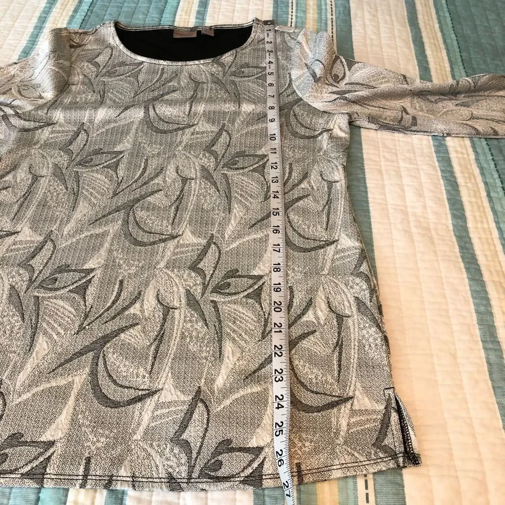 Chico’s Easywear Women’s Silver Floral PrintScoop Neck Blouse Top Shirt Sz S (0)